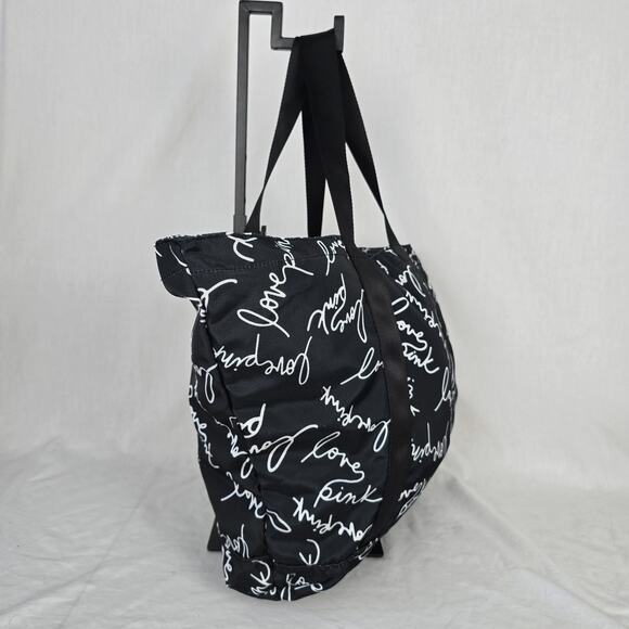 Pink Victoria's Secret Tote Black with White Love Pink Print - Picture 8 of 16